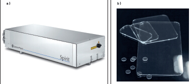 圖1：Spirit 1040-IMC 激光器（a）具備高重復(fù)率的工業(yè)飛秒激光器，平均功率高達(dá)16瓦，是進(jìn)行 ClearShape加工（b）的理想之選。