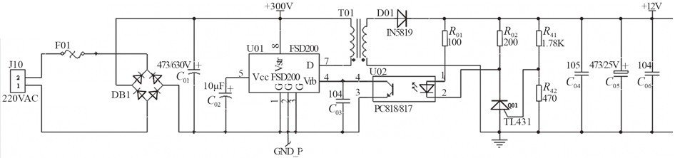 圖5 基于FSD200的小功率開關(guān)電源應(yīng)用電路